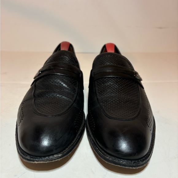 Vero Cuoio Lav. Artigiana Mens Almond Toe Black Leather Slip On Loafers Size 42 - Picture 6 of 10